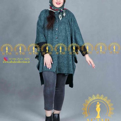 مانتو پانچ پاییزه آنغوره سایز بزرگ رنگ سبز تیره