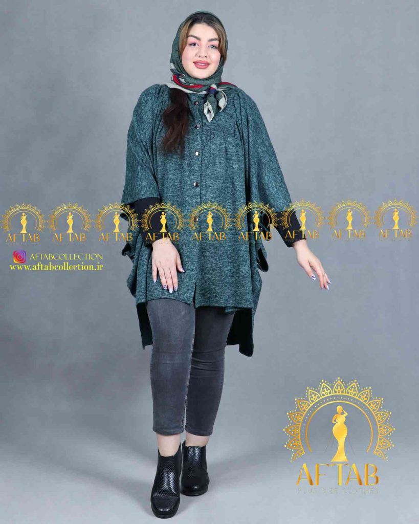 مانتو پانچ پاییزه آنغوره سایز بزرگ رنگ سبز تیره