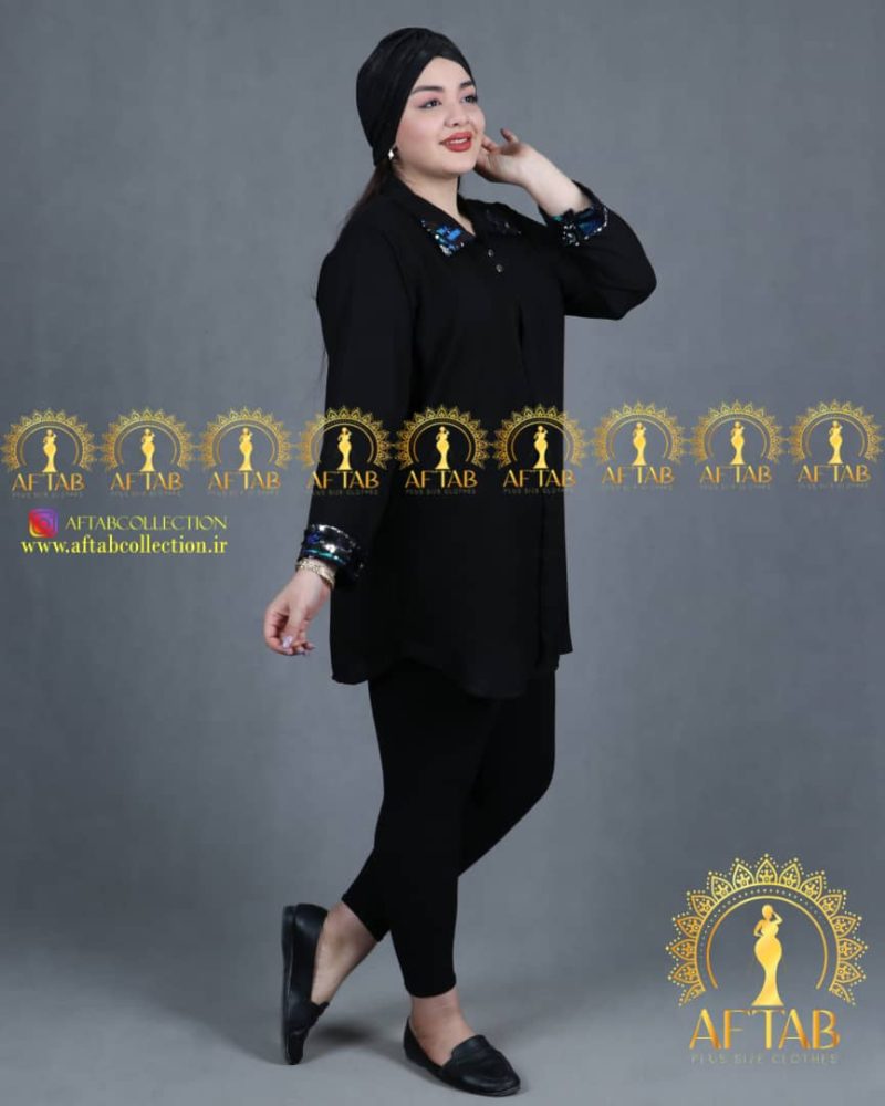 شومیز مجلسی خرجکار پولکی سایز بزرگ مشکی