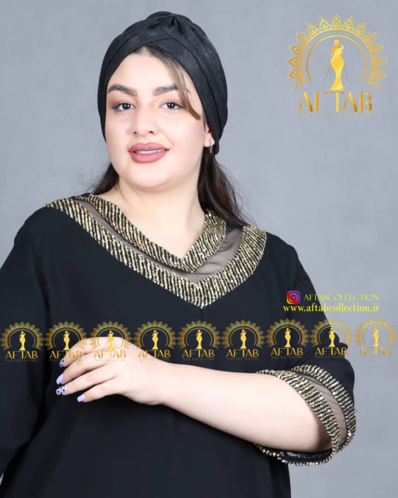 لباس مجلسی خرجکار پولکی طلایی سایزبزرگ