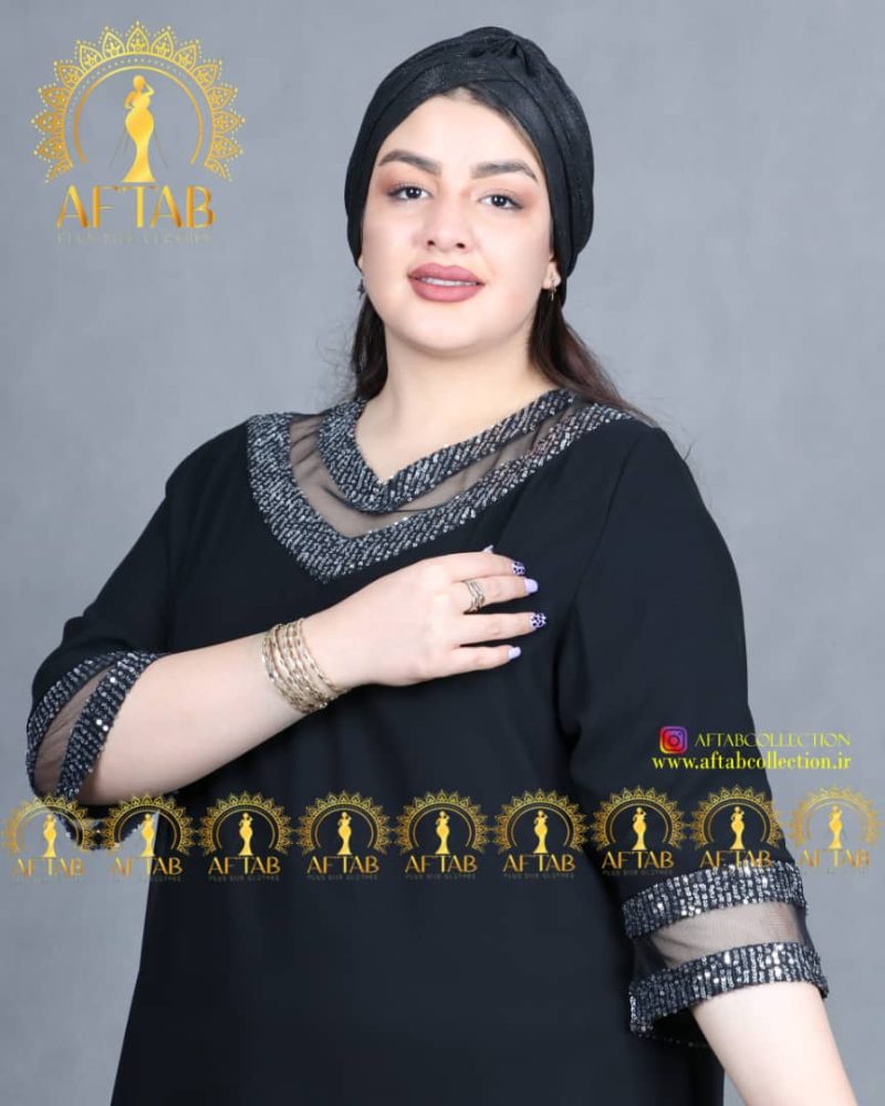 لباس مجلسی خرجکار پولکی نقره ای سایزبزرگ