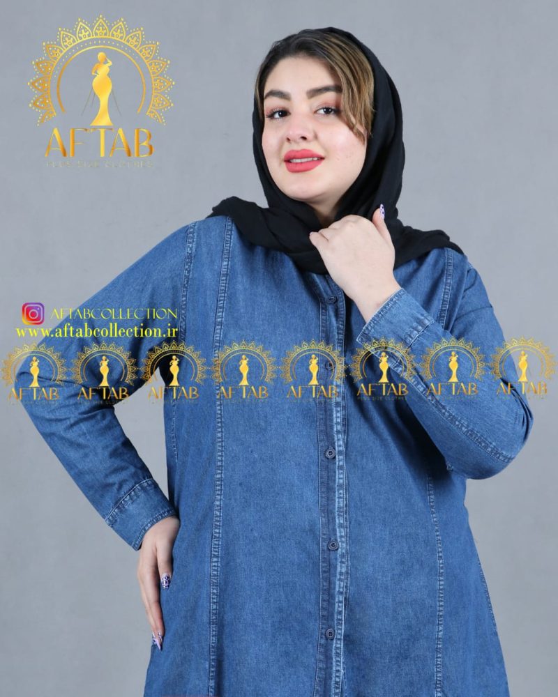 مانتو جین ساده سایزبزرگ آبی