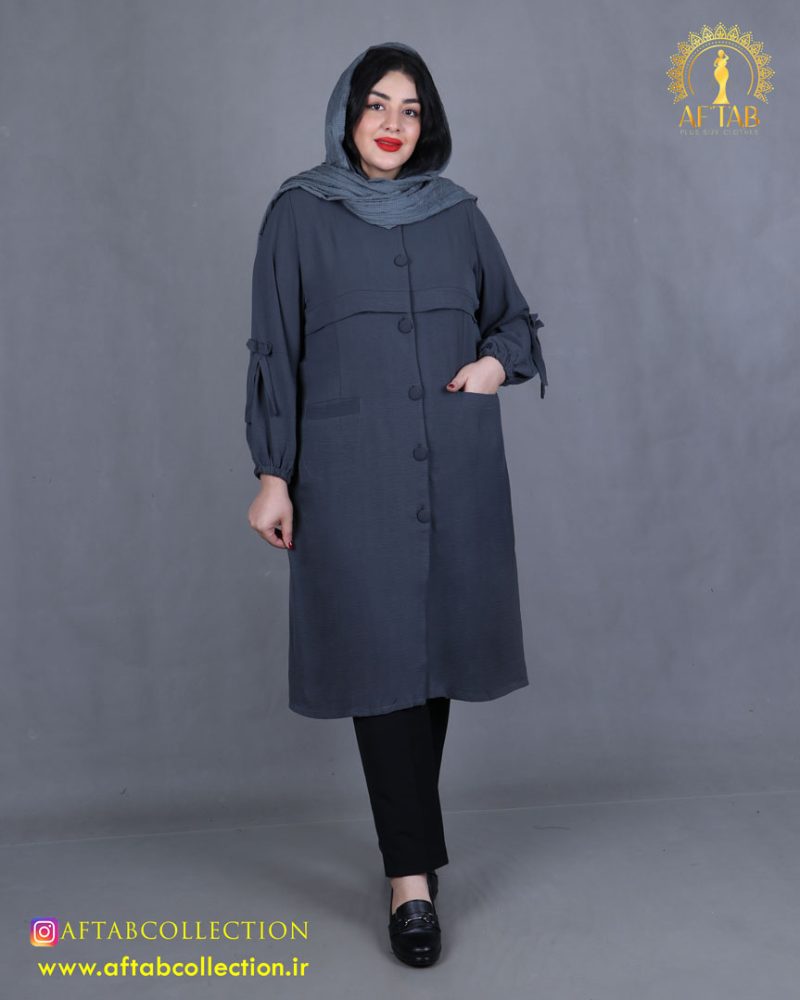 مانتو آستین پاپیون ابروبادی سایزبزرگ طوسی