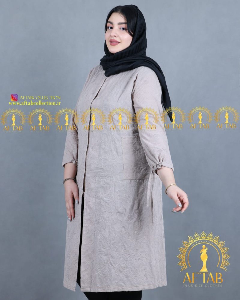 مانتو خامه دوزی آستین گتر سایزبزرگ رنگ کرم