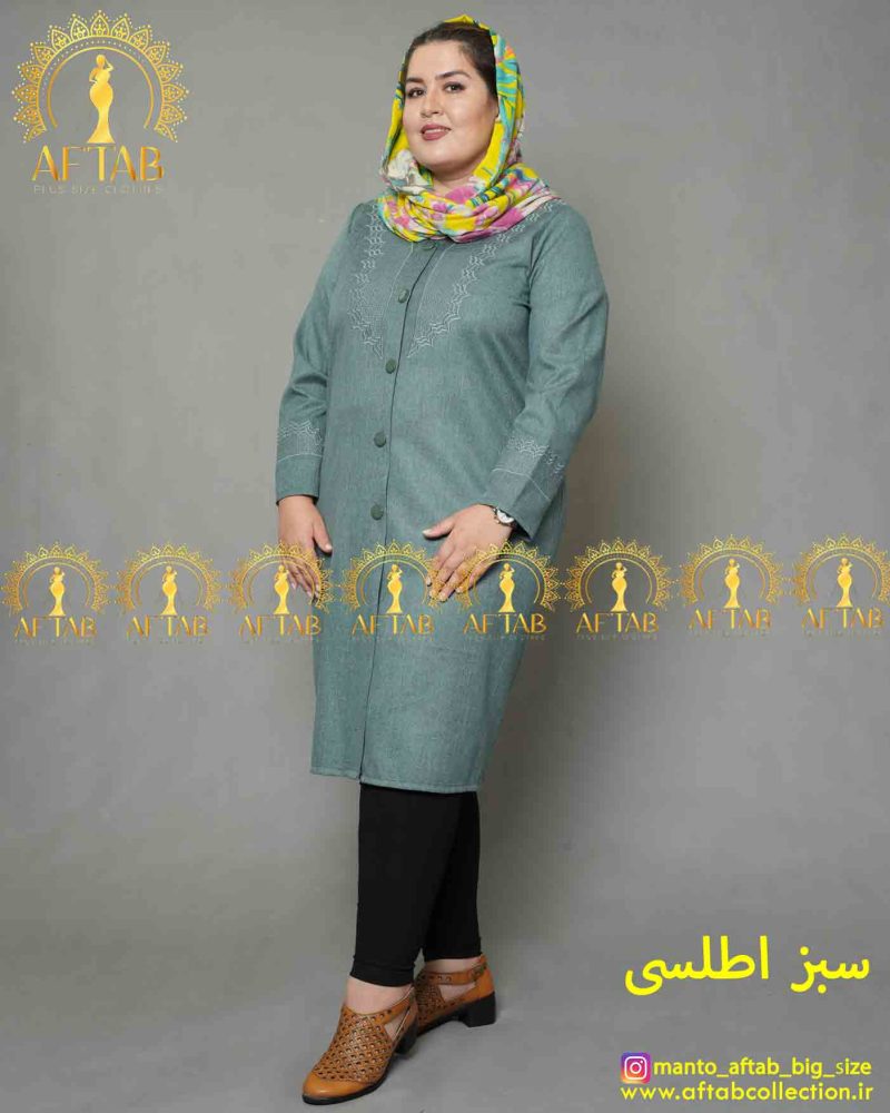مانتو اداری شانتون دونخ سایزبزرگ سبز اطلسی