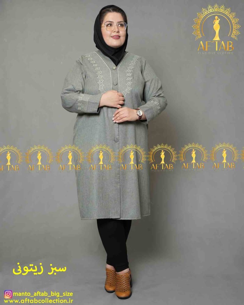 مانتو اداری شانتون دونخ سایزبزرگ سبز زیتونی