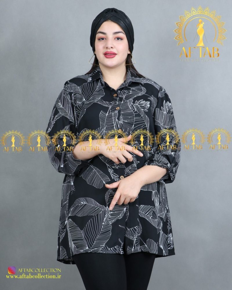 تونیک جلودکمه طرح دار سایز بزرگ طرح برگی
