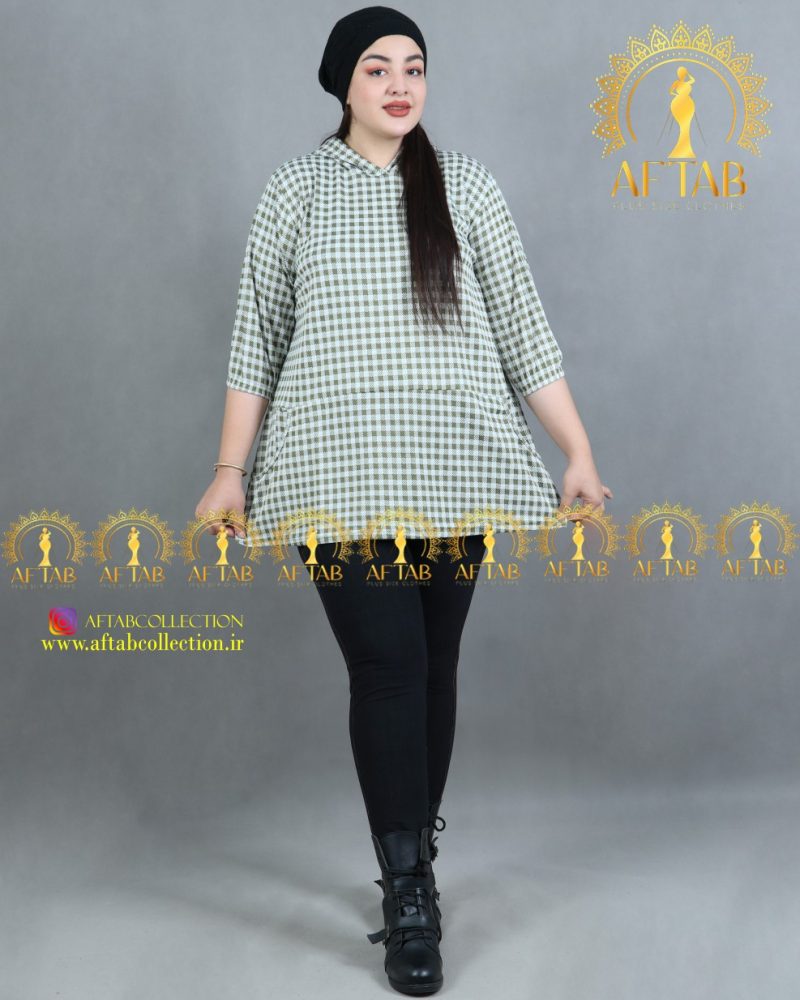 هودی چهارخانه پاییزه سایز بزرگ سبز