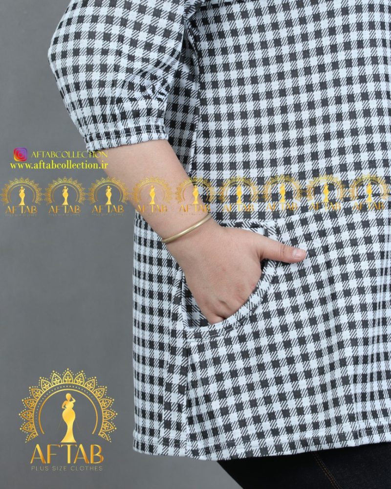 هودی چهارخانه پاییزه سایز بزرگ سفیدمشکی