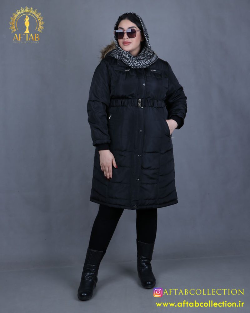 کاپشن مموری کلاه خزدار مشکی سایزبزرگ