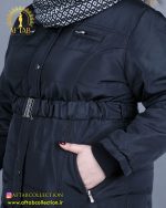 کاپشن مموری کلاه خزدار مشکی سایزبزرگ کمربند دار