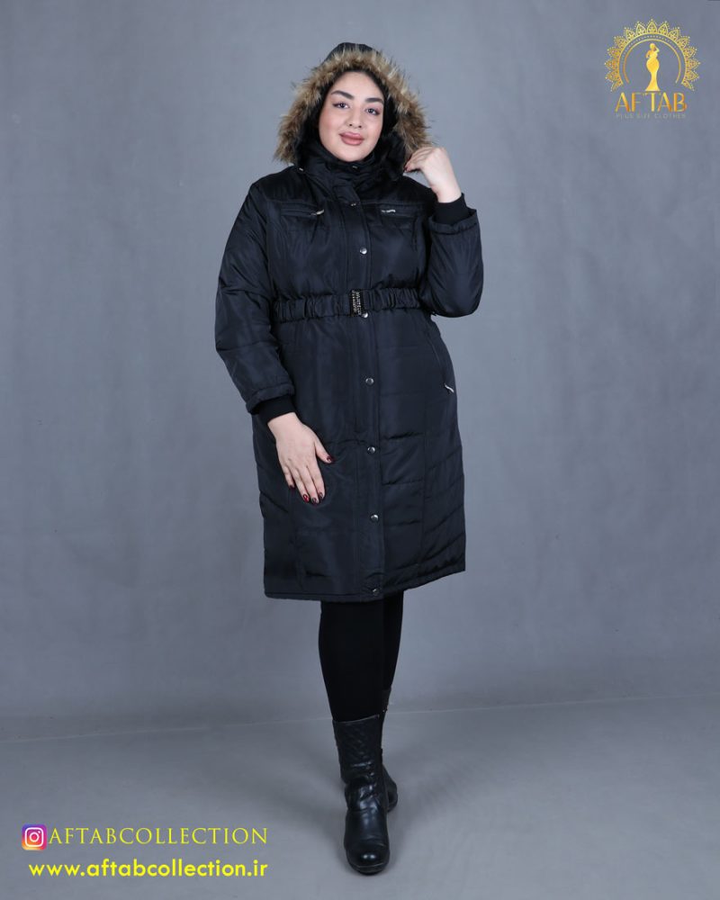 کاپشن مموری کلاه خزدار مشکی سایزبزرگ مشکی