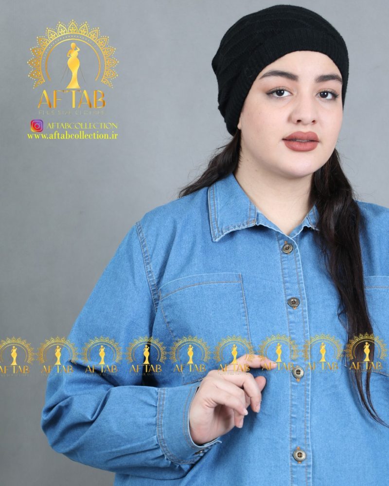 مانتو جین کوتاه پاییزه سایز بزرگ یقه مردانه