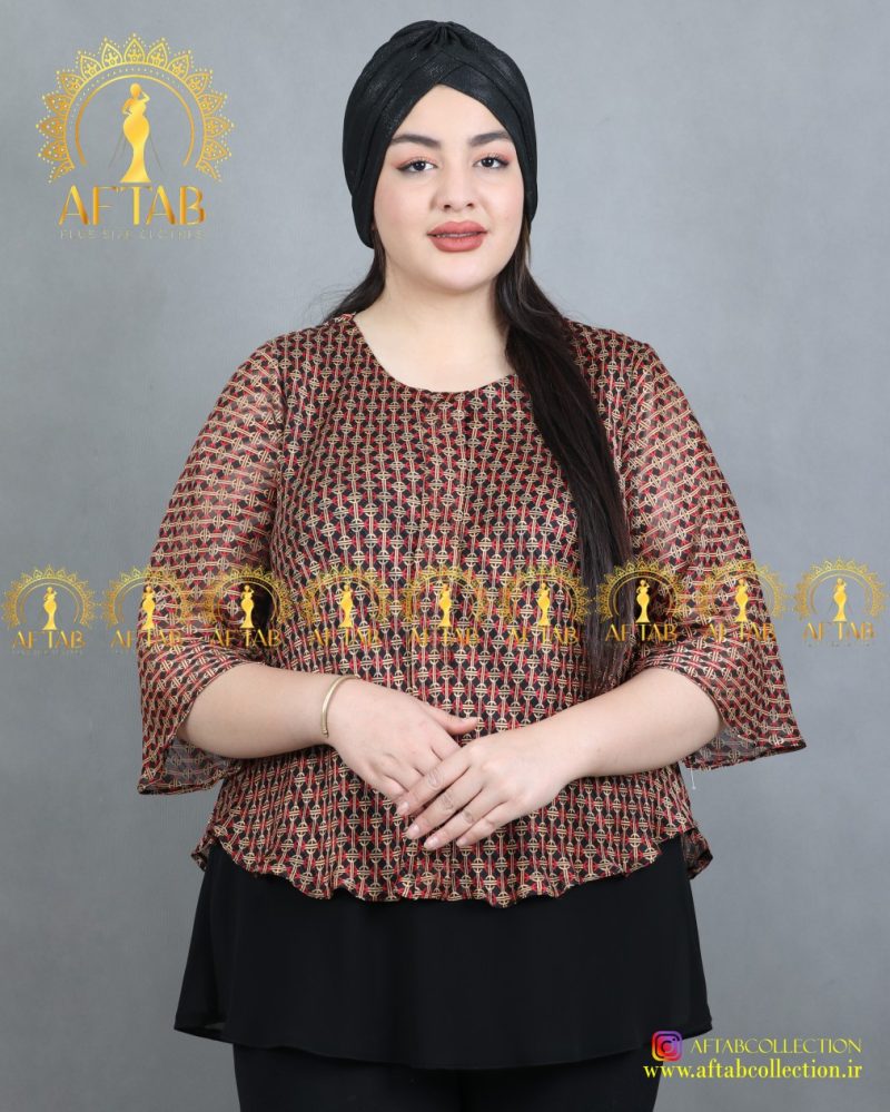 شومیز طرح دار دو تیکه مجلسی سایز بزرگ مسی