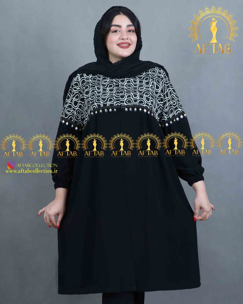 مانتو کریشه مجلسی خرجکار سکه سایزبزرگ رنگ مشکی