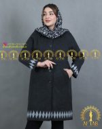 مانتو بافت طرح لوزی سایزبزرگ مشکی زغالی