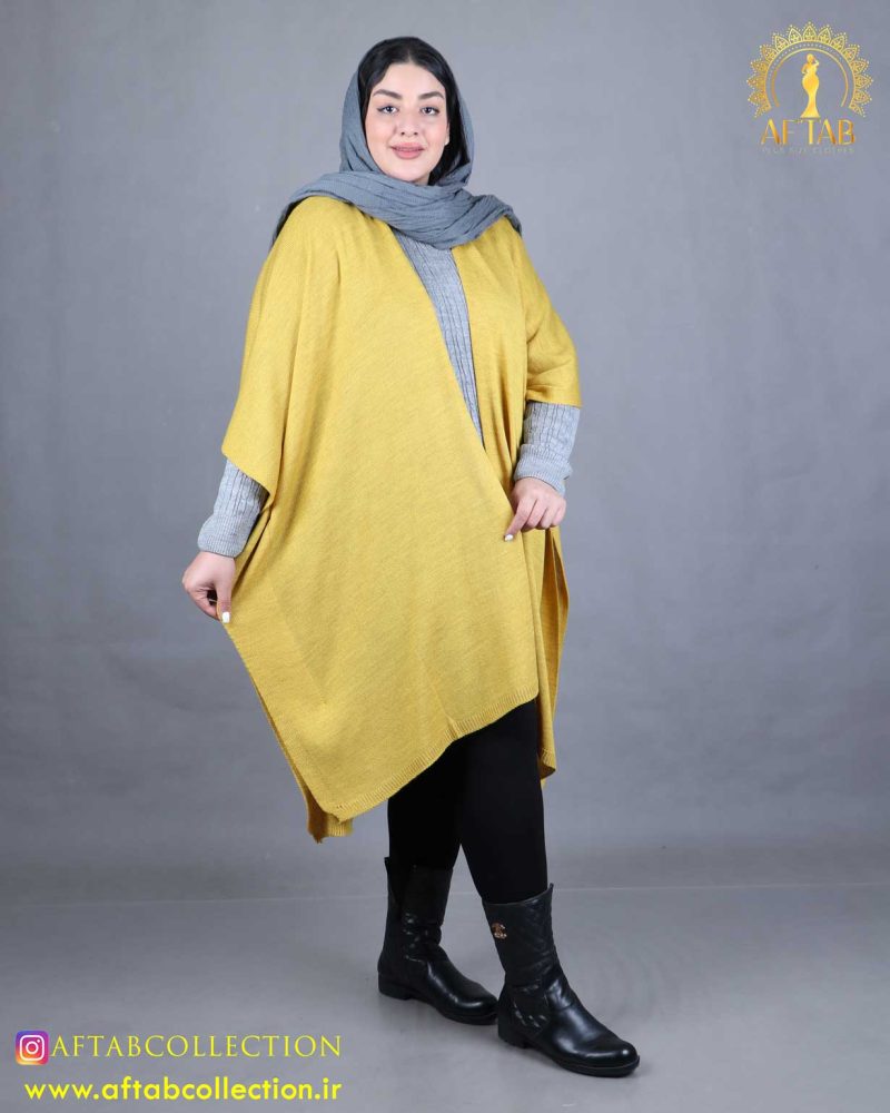 مانتو بافت پانچ سایزبزرگ خردلی