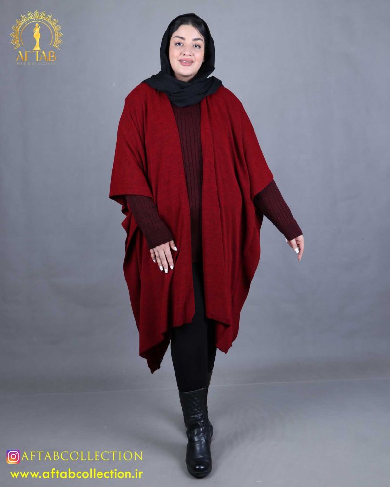 مانتو بافت پانچ سایزبزرگ زرشکی