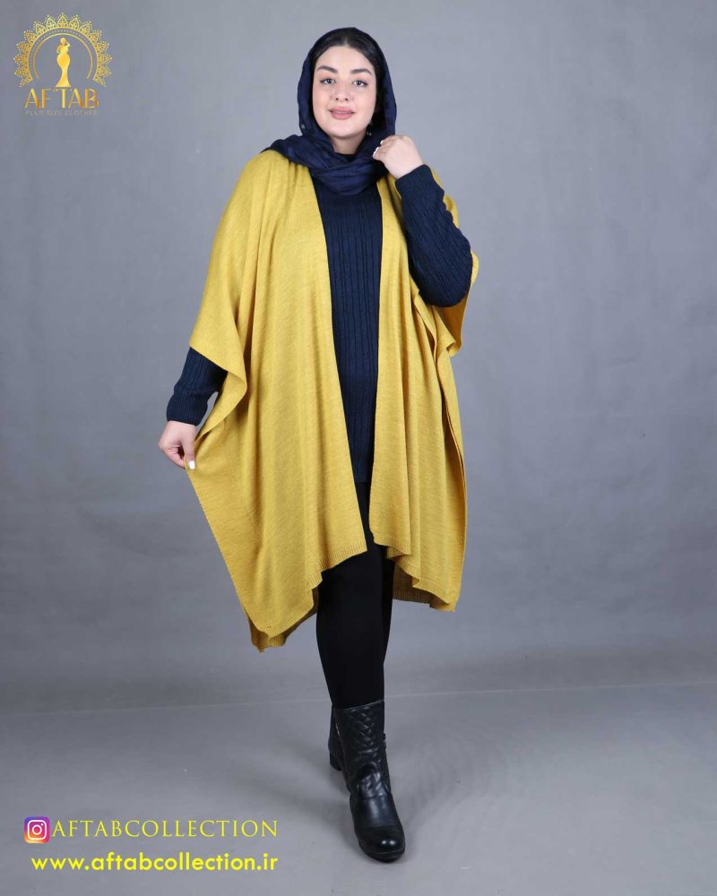 مانتو بافت پانچ سایزبزرگ خردلی