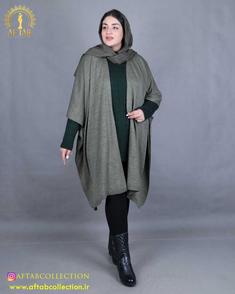 مانتو بافت پانچ سایزبزرگ زیتونی