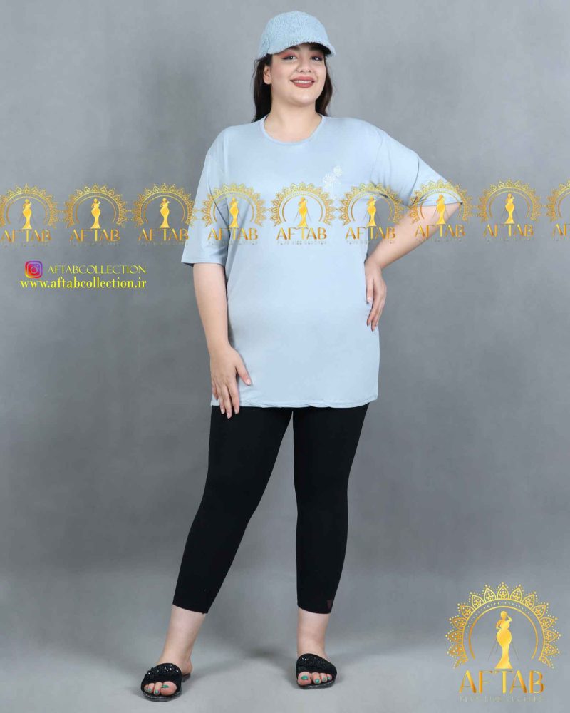 تیشرت گل رز راحتی سایز بزرگ طوسی