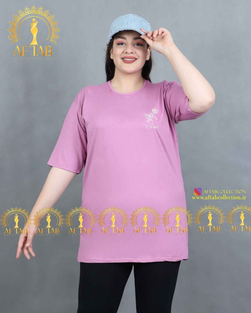 تیشرت گل رز راحتی سایز بزرگ یاسی