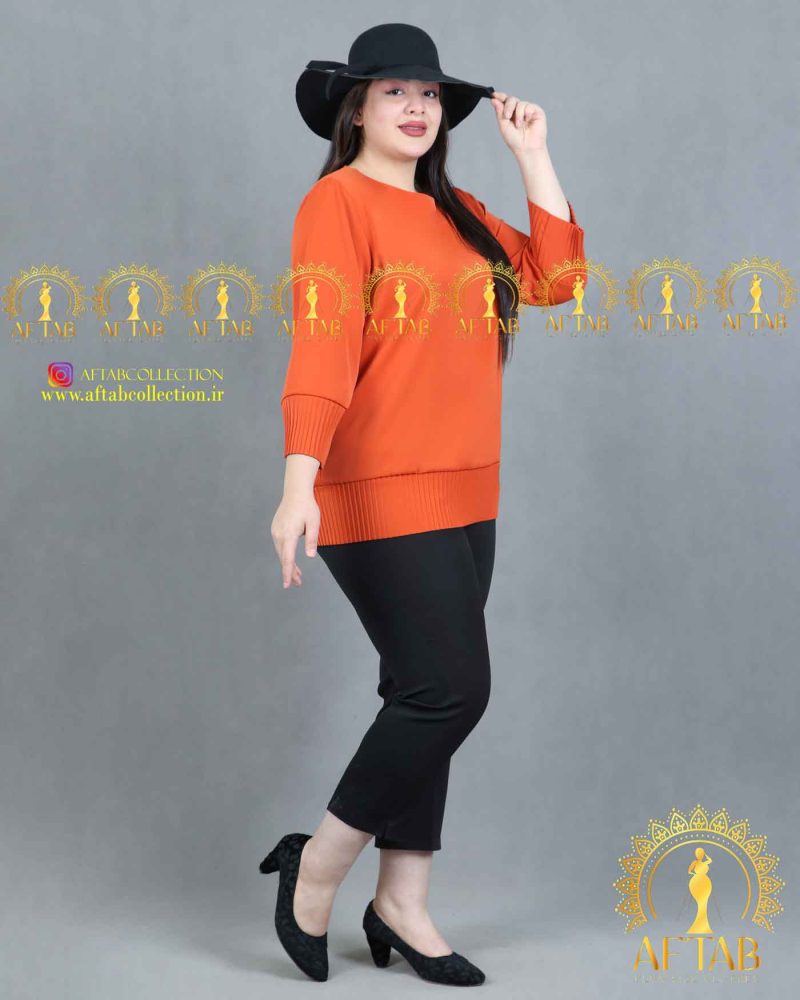 شومیز پلیسه مجلسی سایزبزرگ رنگ آجری