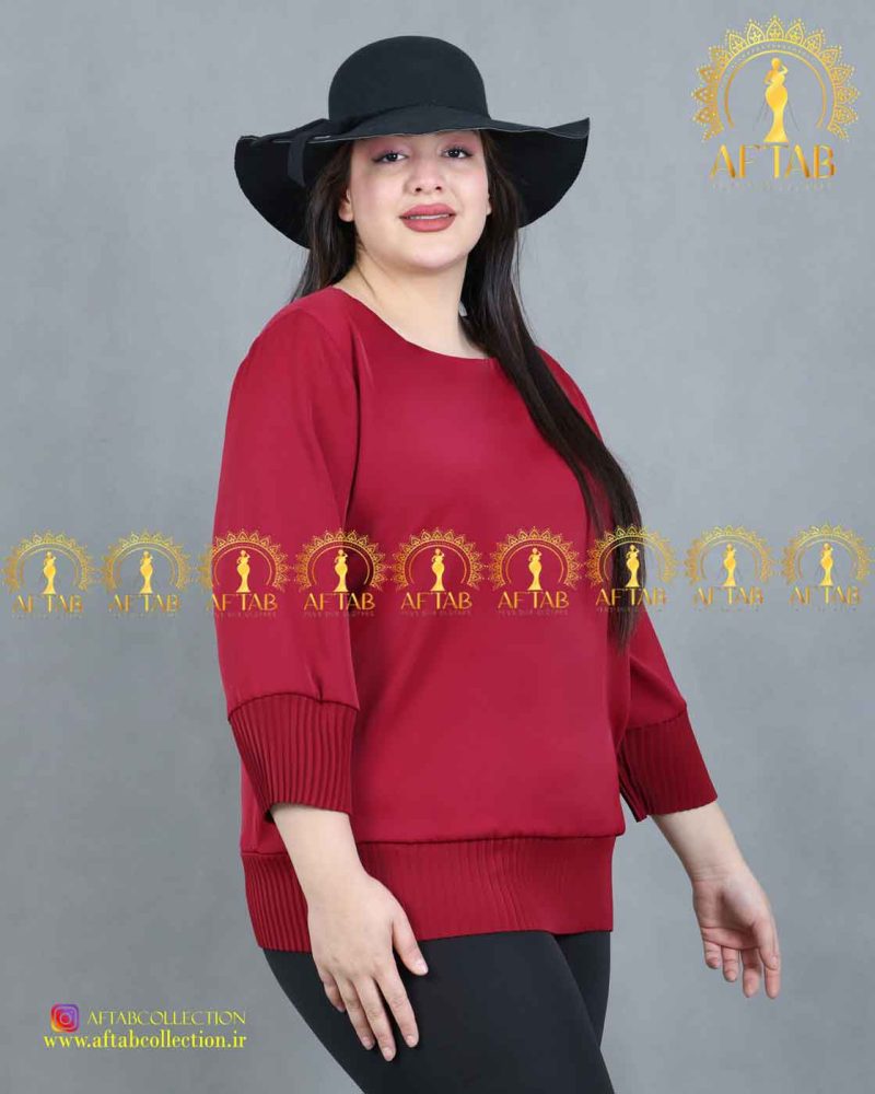 شومیز پلیسه مجلسی سایزبزرگ رنگ زرشکی