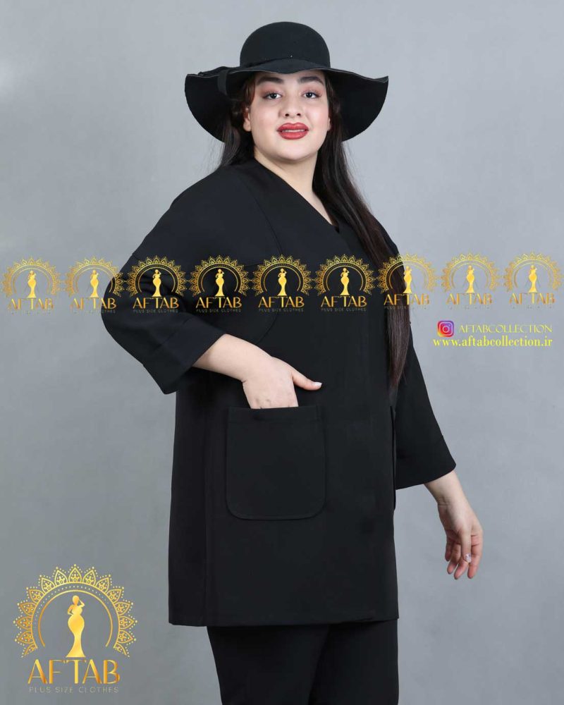 مانتو کتی مازراتی مغزی دوزی سایزبزرگ جیب دار