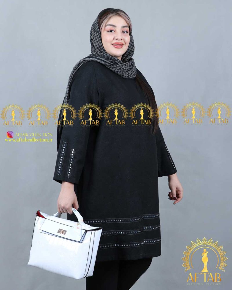 مانتو کتان لمه خرجکار آینه سایزبزرگ مشکی