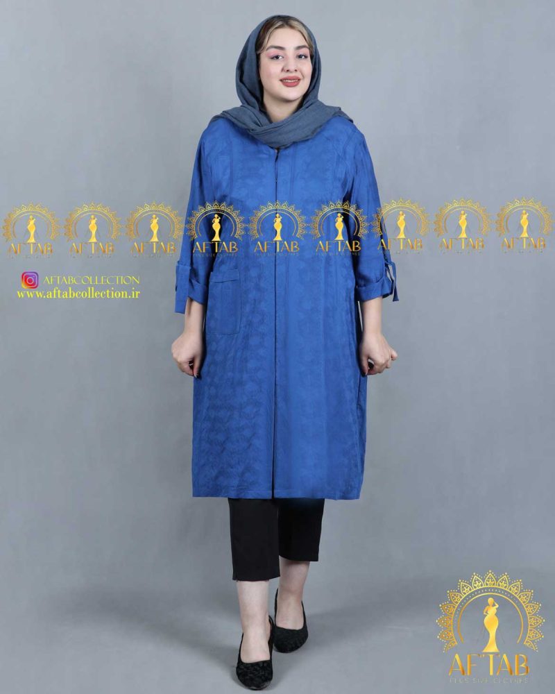 مانتو کتیبه سگک دار سایزبزرگ آبی کاربنی مانتو کتیبه سگک دار سایزبزرگ آبی کاربنی