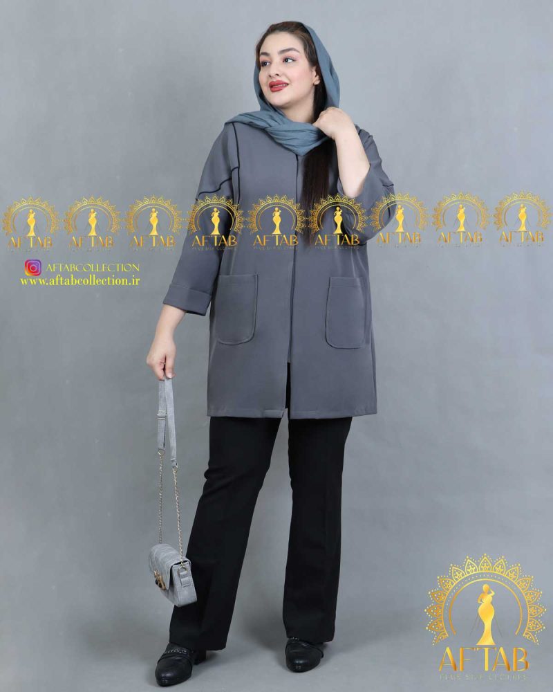 مانتو کتی مازراتی مغزی دوزی سایزبزرگ رنگ طوسی