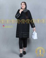 مانتو کتان لمه خرجکار آینه سایزبزرگ رنگ مشکی