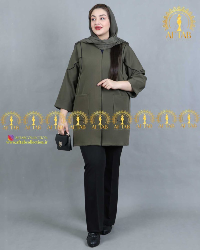 مانتو کتی مازراتی مغزی دوزی سایزبزرگ سبز یشمی