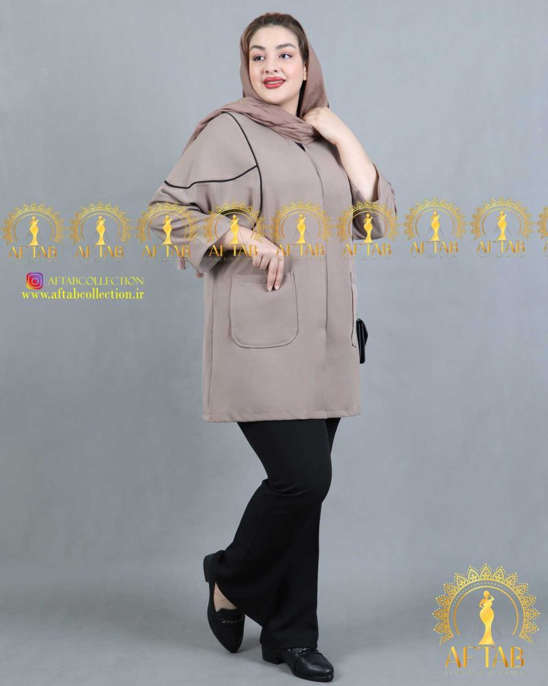مانتو کتی مازراتی مغزی دوزی سایزبزرگ رنگ قهوه ای