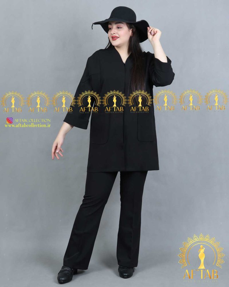 مانتو کتی مازراتی مغزی دوزی سایزبزرگ رنگ مشکی