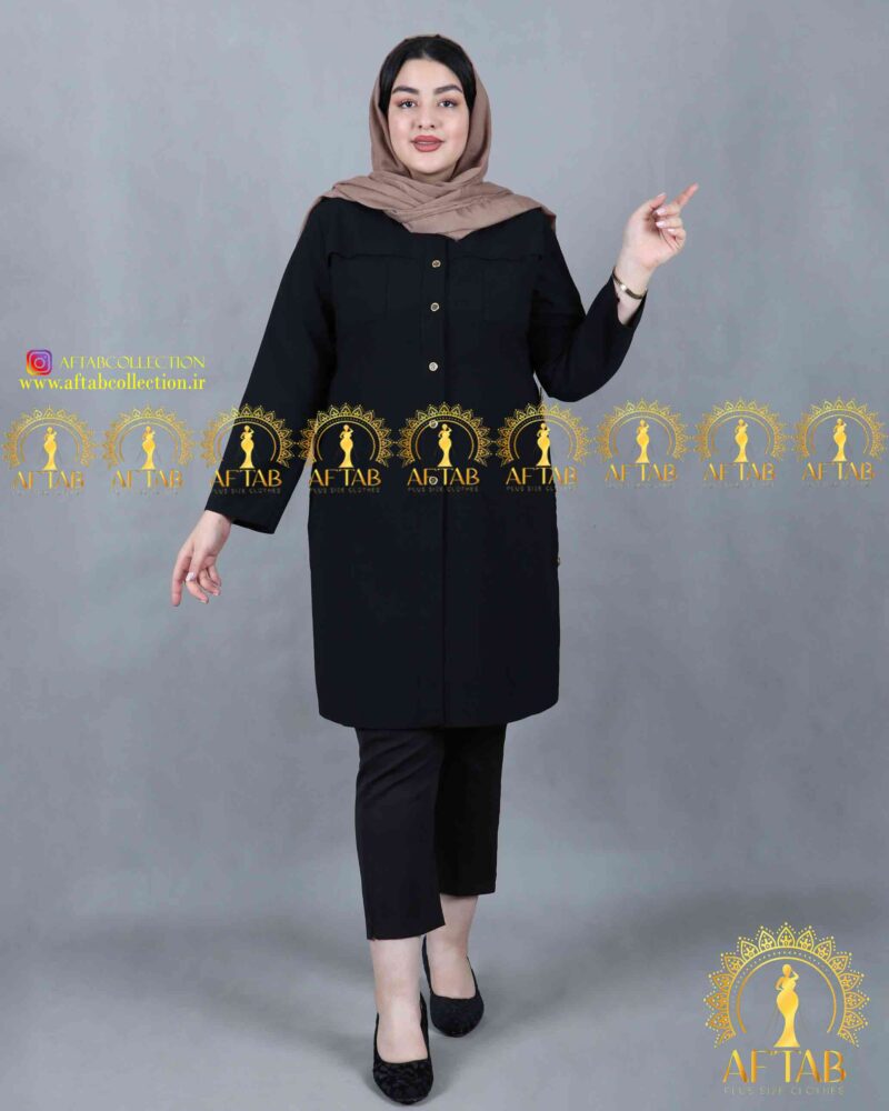 مانتو اسپرت اداری بغل دکمه سایزبزرگ مشکی مانتو اسپرت اداری بغل دکمه سایزبزرگ مشکی