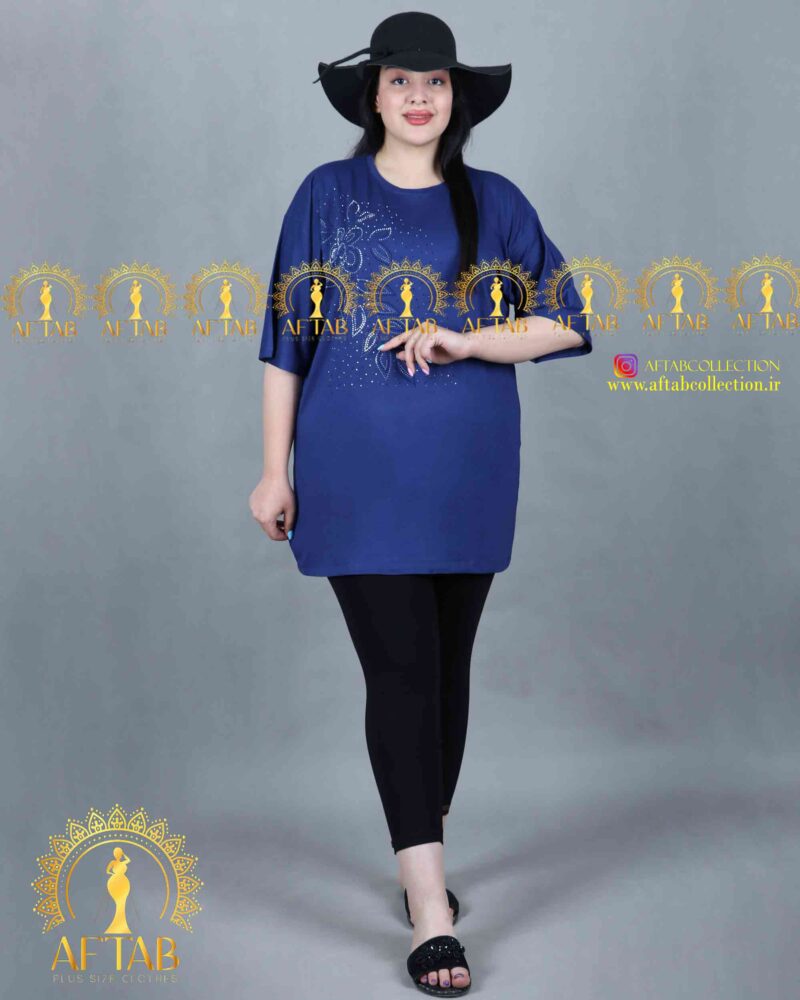 تیشرت مدل گلبرگ سایزبزرگ آبی