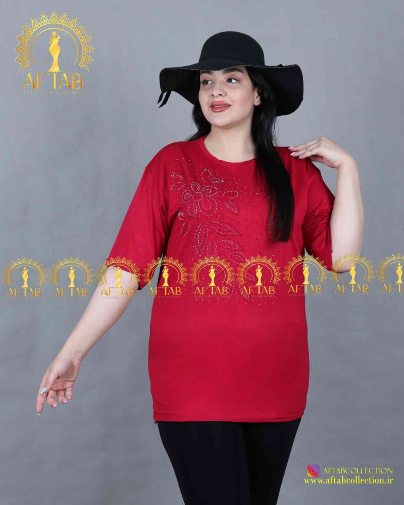 تیشرت مدل گلبرگ سایزبزرگ زرشکی