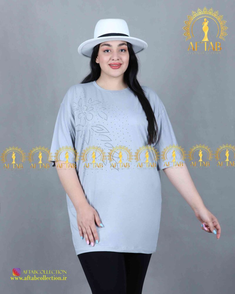 تیشرت مدل گلبرگ سایزبزرگ طوسی