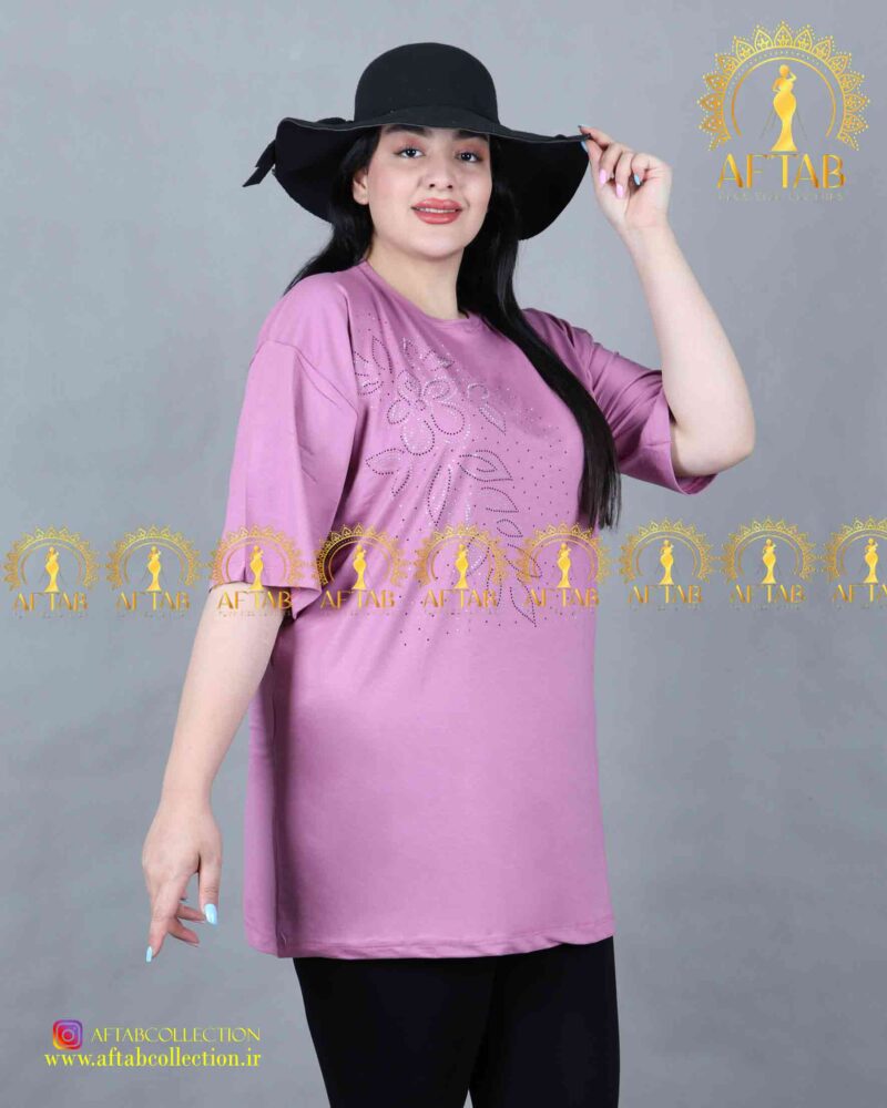 تیشرت مدل گلبرگ سایزبزرگ یاسی