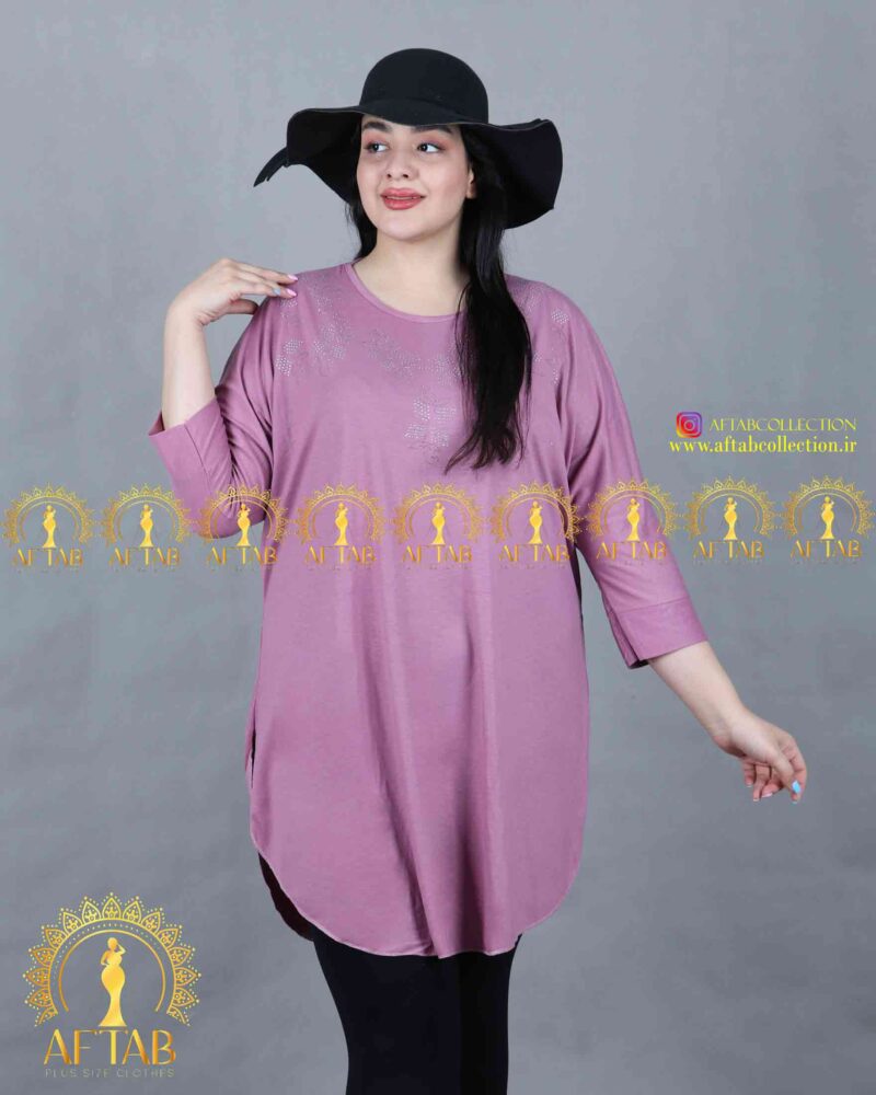 تیشرت طرح نگین لوزی سایزبزرگ صورتی