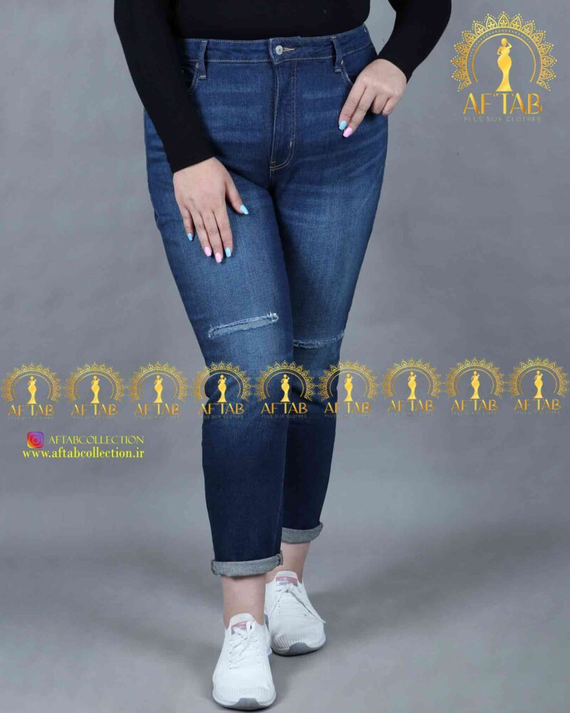 شلوار مام فیت زاپدار سایزبزرگ سرمه ای روشن