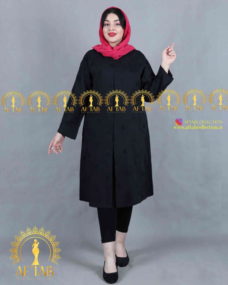 مانتو کرسپو قلاب دوزی سایزبزرگ رنگ مشکی