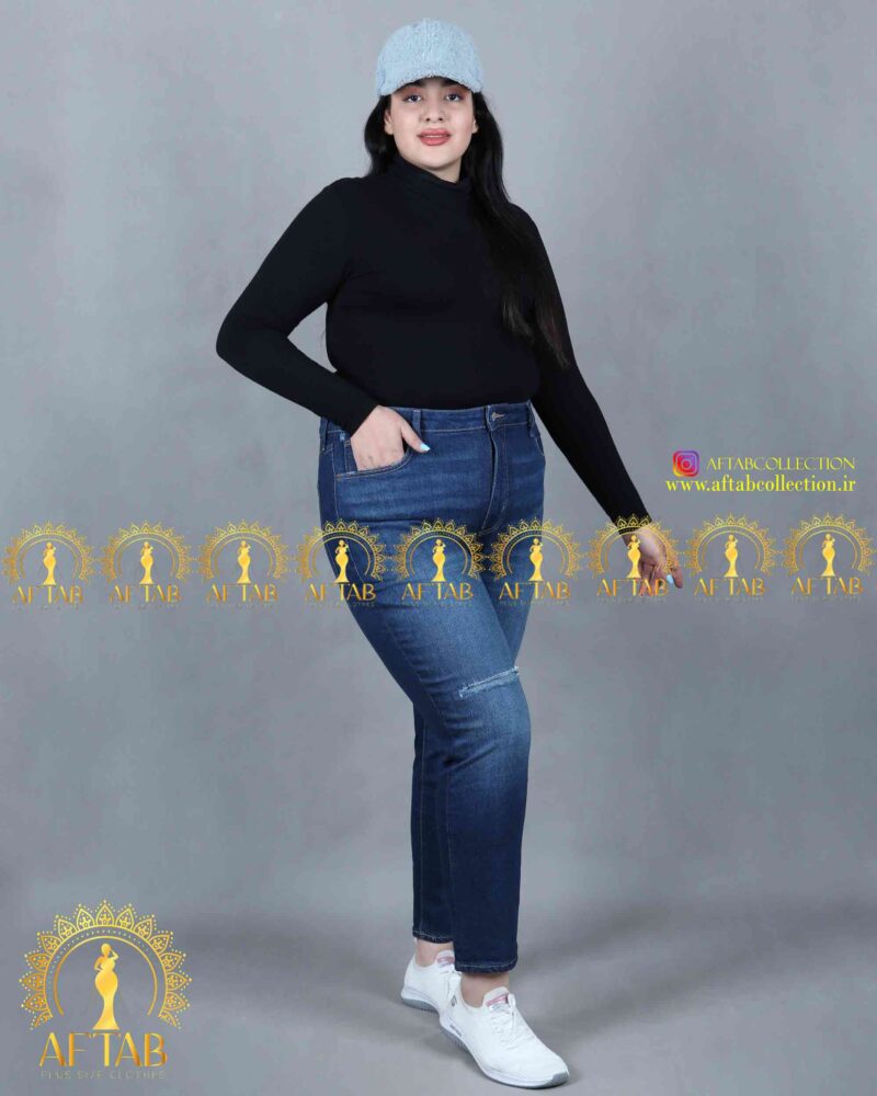 شلوار مام فیت زاپدار سایزبزرگ رنگ سرمه ای شلوار مام فیت زاپدار سایزبزرگ رنگ سرمه ای