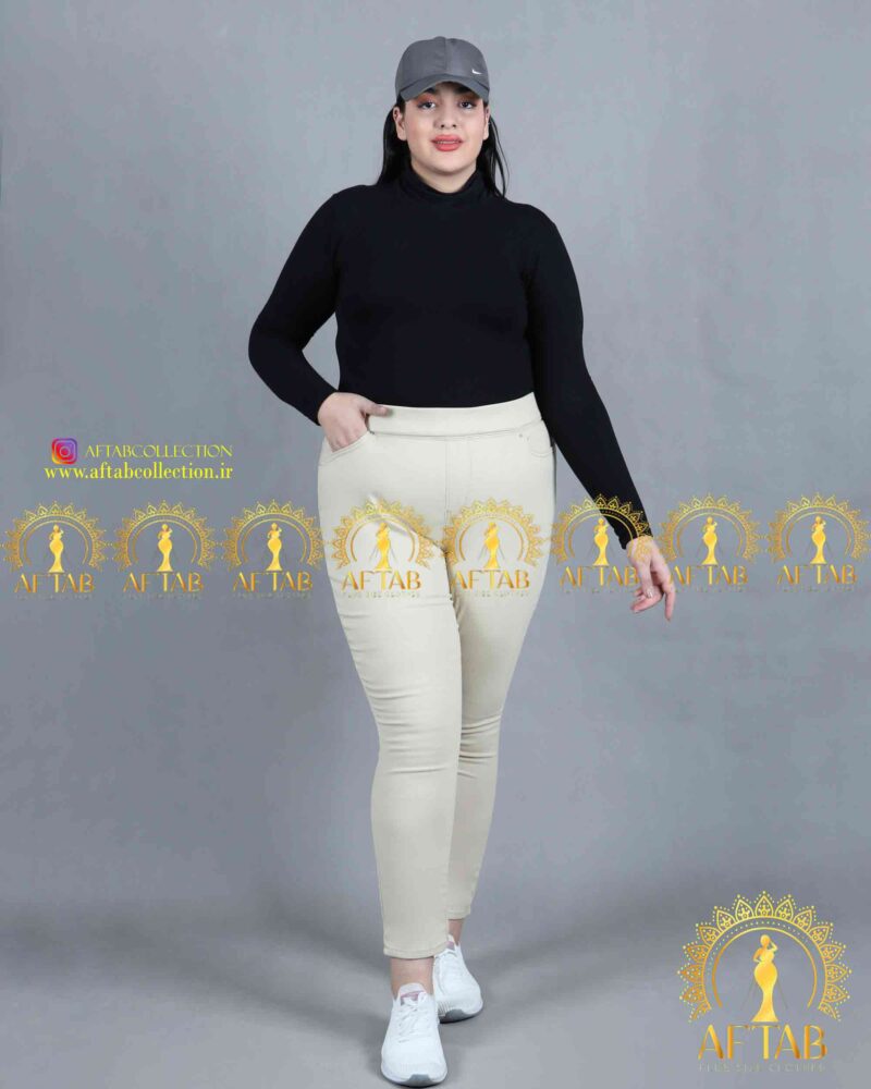 شلوار اسکینی کتان سایزبزرگ رنگ کرم شلوار اسکینی کتان سایزبزرگ رنگ کرم
