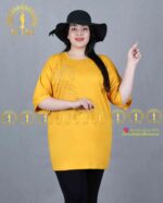 تیشرت مدل گلبرگ سایزبزرگ خردلی