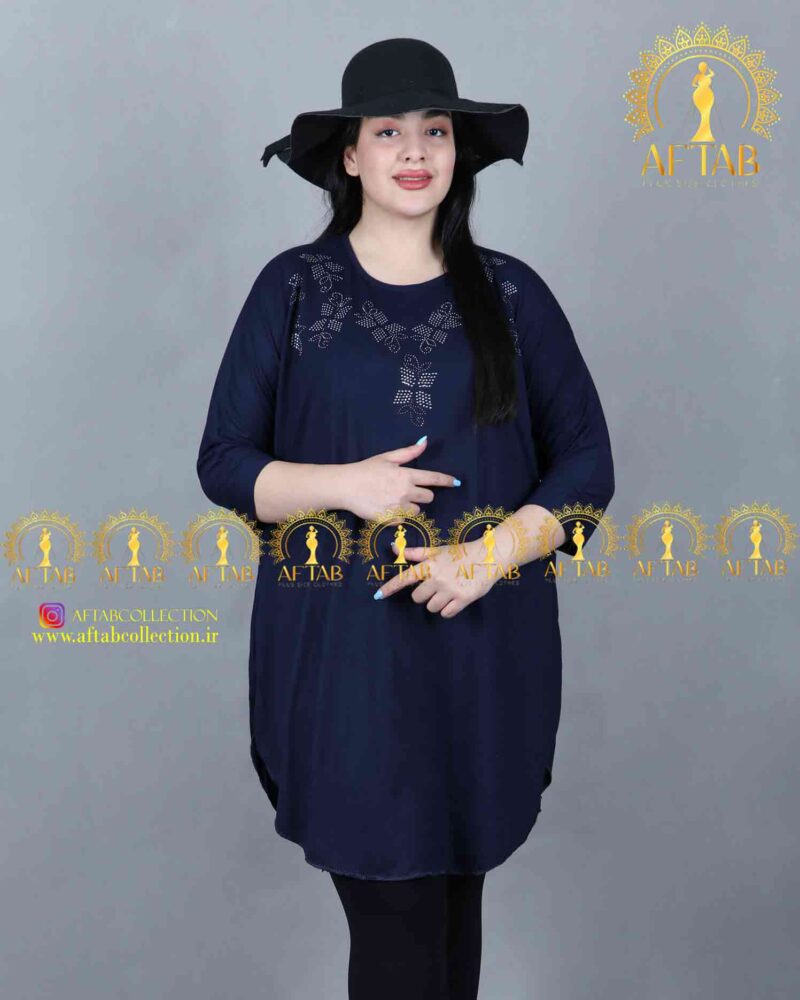 تیشرت طرح نگین لوزی سایزبزرگ سرمه ای