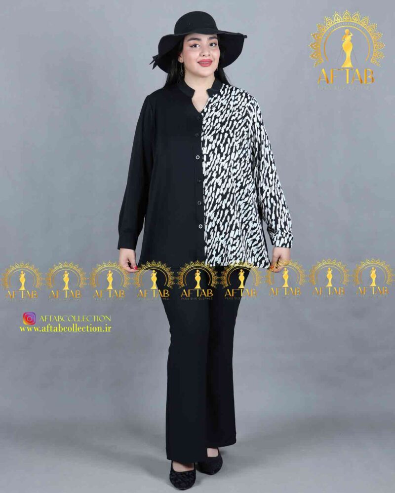 شومیز یک طرف طرحدار مجلسی سایزبزرگ طرح پلنگی