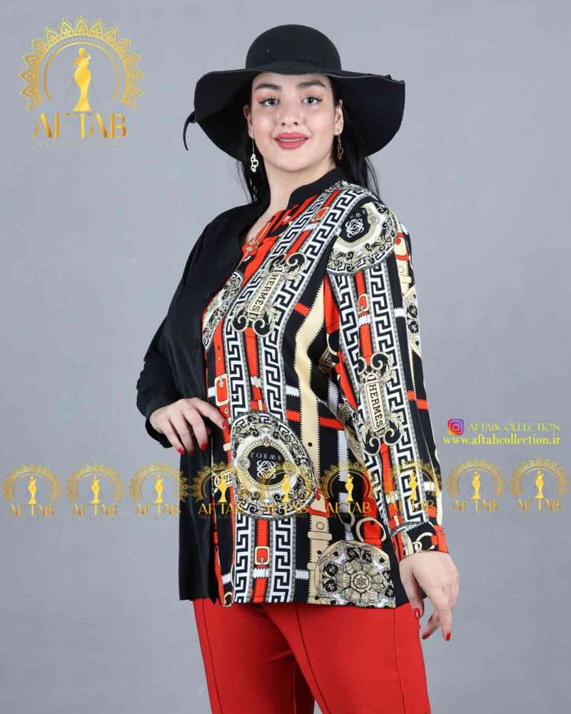 شومیز یک طرف طرحدار مجلسی سایزبزرگ نارنجی